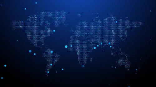 Digital Dotted world map countries Technology Background.