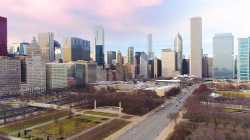 Puesta de sol Cinemática del centro de Chicago