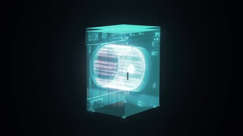 Futuristic Washing Machine Digital Holographic Scan Animation