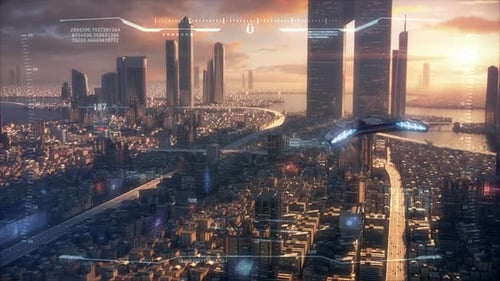 3D Hud Sunset City of the future
