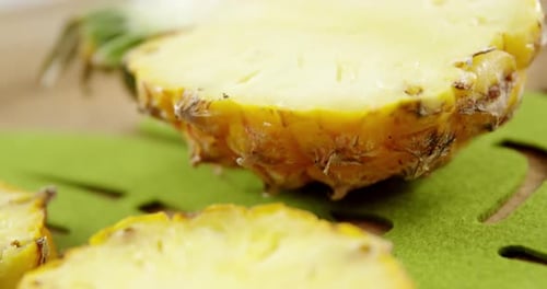 Sliced Pineapple Close Up Revealing Vibrant Yellow Flesh