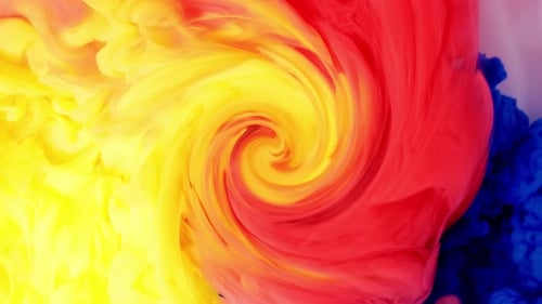 Abstract Ink Swirl of Red, Yellow and Blue