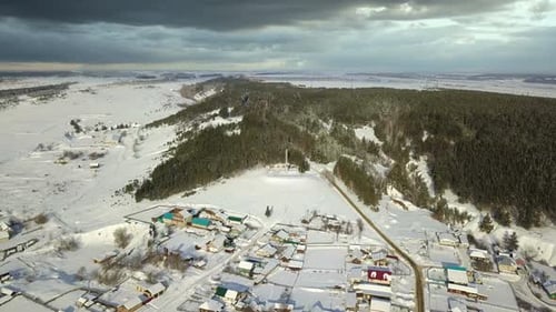Small Town At Winter Cloudy Weather