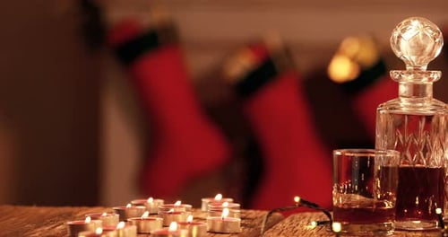Festive Holiday Still Life with Liquor and Candles