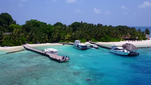 Drone view scenery of lagoon beach by blue ocean with sand background