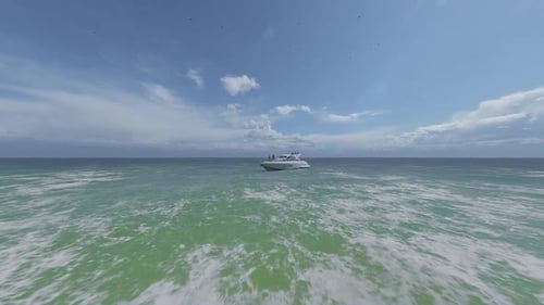 Approaching Luxury Yacht on Open Blue Sea