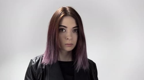 Young Woman with Colored Hair and Leather Jacket