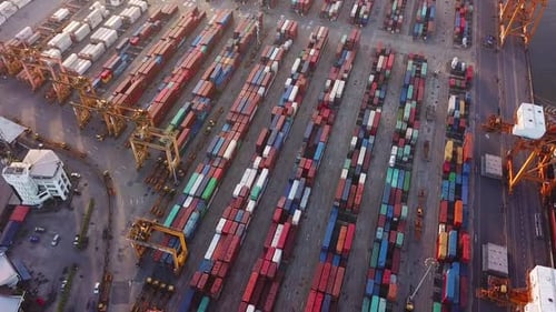 Aerial top view of container cargo ship in the export and import business and logistics
