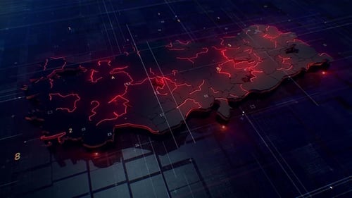 Futuristic Glowing Technology Map of Turkey