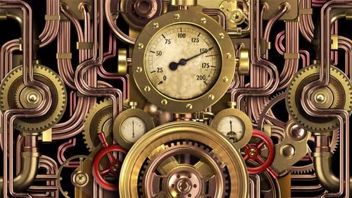Animated Retro Steampunk Industrial Gears and Pipes Background