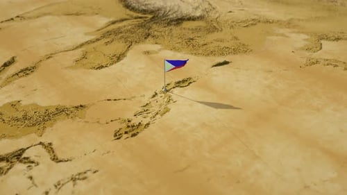 Philippines Flag Waving on 3D Relief Map Animation
