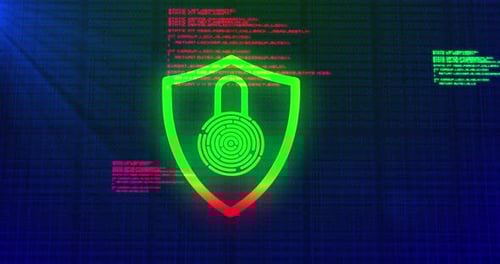 Cyber Security Shield with Fingerprint Lock Icon Animation