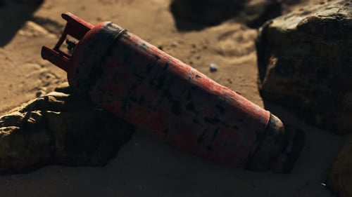 Old Rusted Gas Tank on Sand Beach