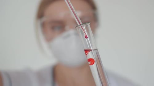 Closeup of a Medical Girl Doing a Blood Test for Patients with Coronavirus Covid-19. Work in the Lab