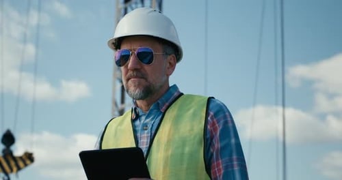 Engineer Checking Construction Using Tablet