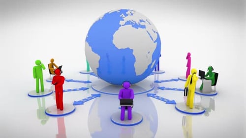 3D Animated Global Communication Network with Stick Figures