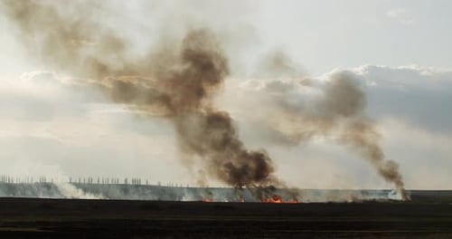 Uncontrolled Fire Consuming a Rural Field