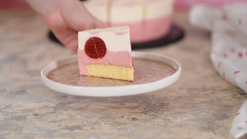 Slice of Pink and White Layered Cake