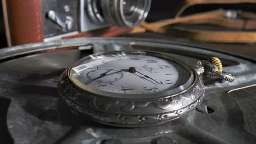 Vintage Pocket Watch with Moving Hands Close Up