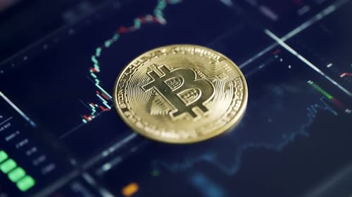 Bitcoin Coin Rests on Financial Chart Display
