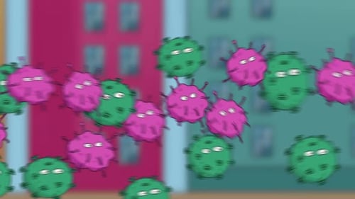 Animated Cartoon Virus Cells Spreading Across Screen