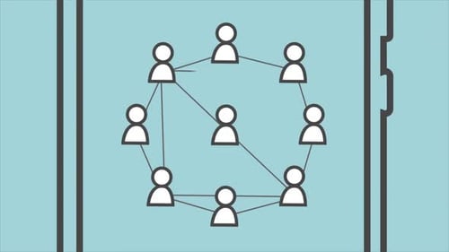 Personen, die im Social-Media-System miteinander verbunden sind, teilen Nachrichten über Telefone.
