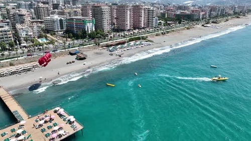 Sports Boat Sails Fast on the Sea Aerial View 4 K