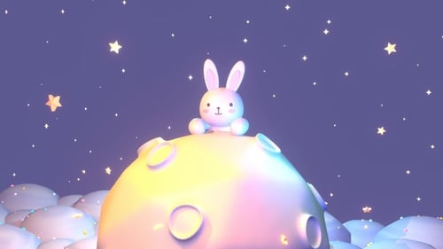 Cute 3D Bunny on Moon in Space Animation
