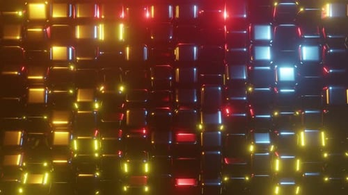 Glowing Neon Cubes Grid Abstract Background Animation