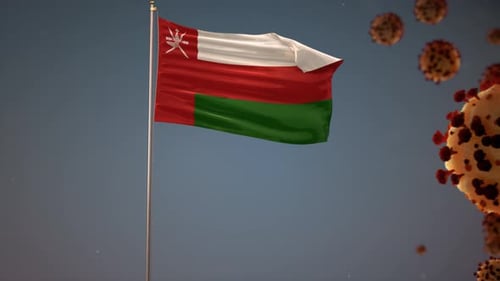 Flagge des Oman mit Corona-Virus-Angriff