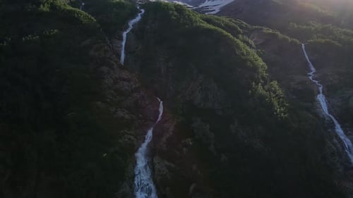 Taimazi Waterfalls Flowing Down From the Slope of Taimazi Mountain