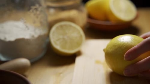 Lemon Slices Fresh Fruit on Cutting Board