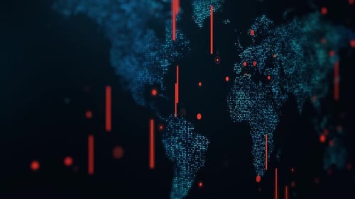 Digital World Map Animation with Red Data Connections