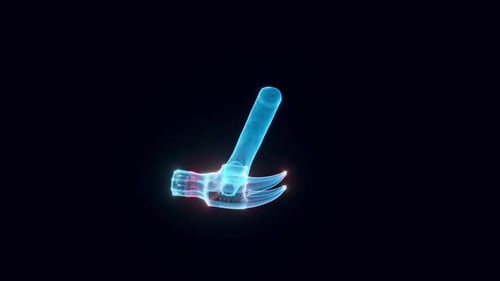 Futuristic Holographic Hammer 3D Digital Tool Animation