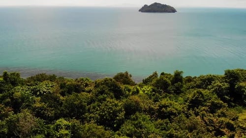 Aerial Drone View Small Koh Ma Island, Ko Phangan Thailand. Exotic Coast Panoramic Landscape, Mae