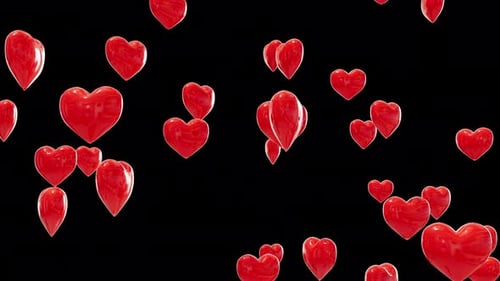 Falling Glossy Red Hearts Romantic Background Animation