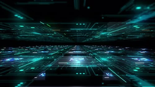 Futuristic Digital Network Circuit Board Animation Loop Background