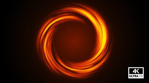 Abstrakter goldener Neon-Twirl-Hintergrund mit leuchtenden, leuchtenden Kreisen, Looped V1