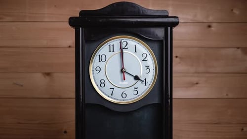 Timelapse of Full Turn of Time Hands at 4 AM or PM on Vintage Clock