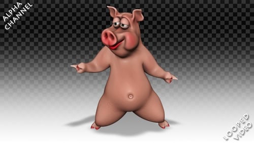 Cartoon Pig Character Dancing Loop Animation