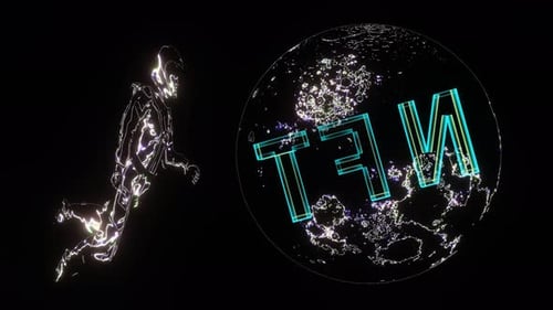 Futuristic Space Traveler and Glowing NFT Globe Animation