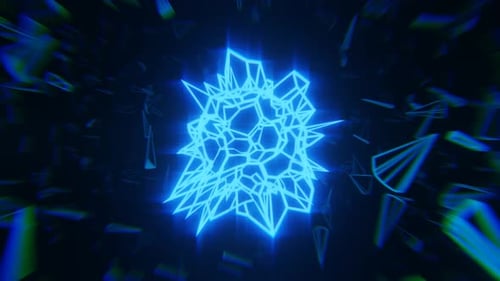 Neon Blue Pulsating Abstract Geometric Sphere Animation