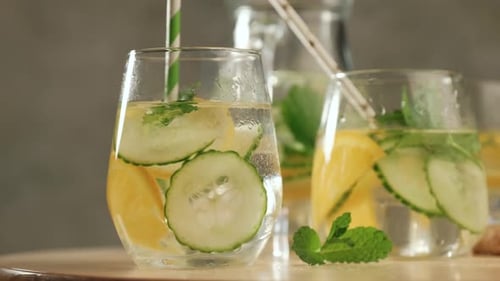 Refreshing Infused Water with Lemon, Cucumber, and Mint