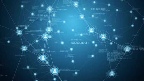 Futuristic Digital Network Connection with User Icons and Binary Data