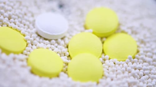Bright Pills and Tablets in Macro Close Up