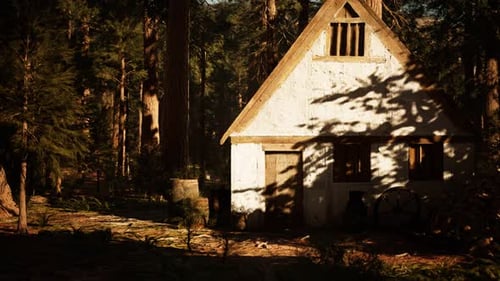 Old Wooden House in the Autumn Forest