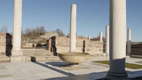 GAMZIGRAD, SERBIA - DECEMBER 25, 2017 Slow tilt on Felix Romuliana fortified palace built by Roman E