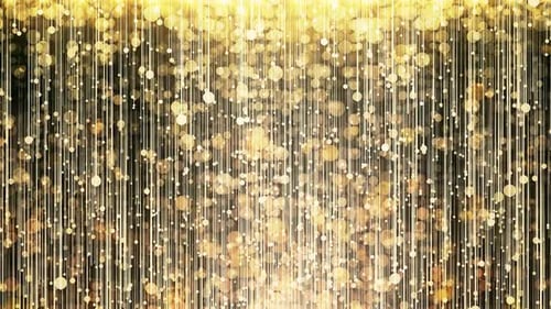 Falling Golden Glitter Particles and Light Rays Background