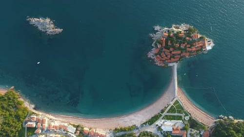 Aerial View of the Sveti Stefan, Small Islet and Resort in Montenegro