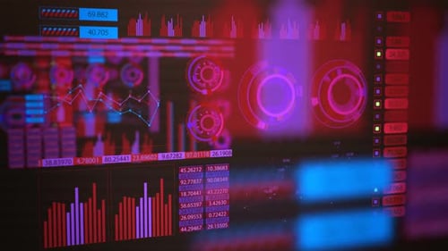 Futuristic Animated Data Display with Holographic Financial Interface